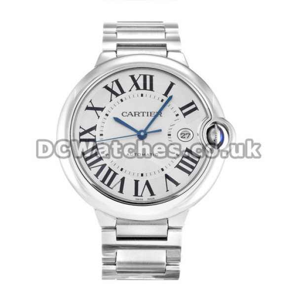 42MM Cartier Ballon Bleu Steel Case Steel Bracelet Replica Watches