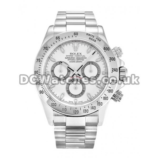 Silver Oyster Rolex Daytona 40 MM White Baton Dial Mens Replica Watches